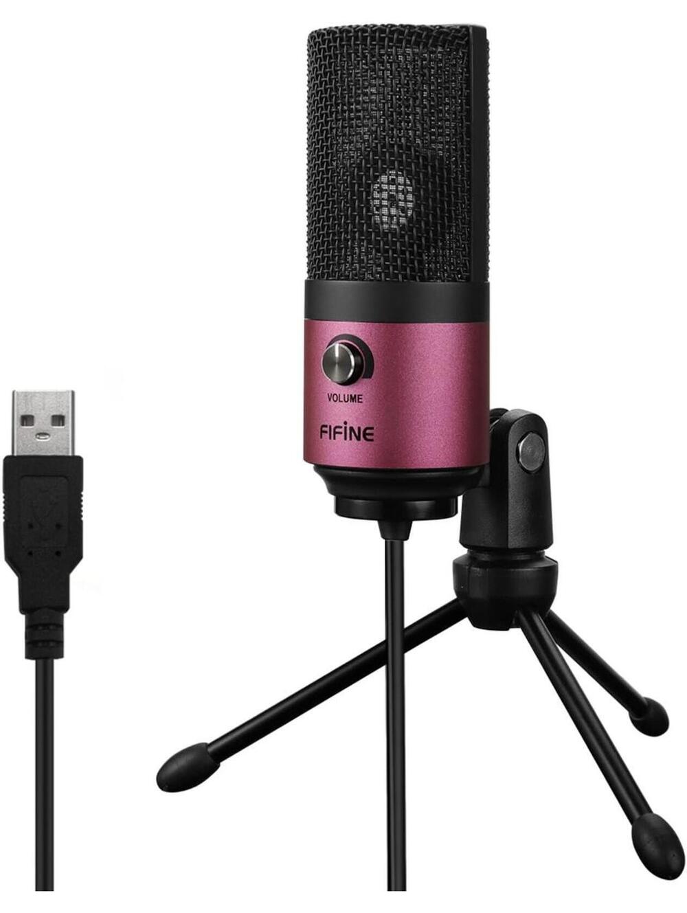 FIFINE USB K669 Microphone with Volume Control and Tripod Stand Purple